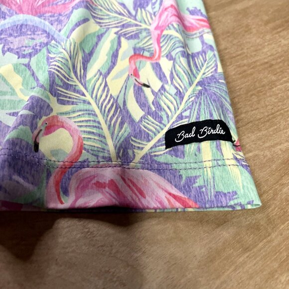 Bad Birdie Mens Performance Polo Mingos Tropical Flamingos Authentic Bad Birdie - Picture 7 of 9